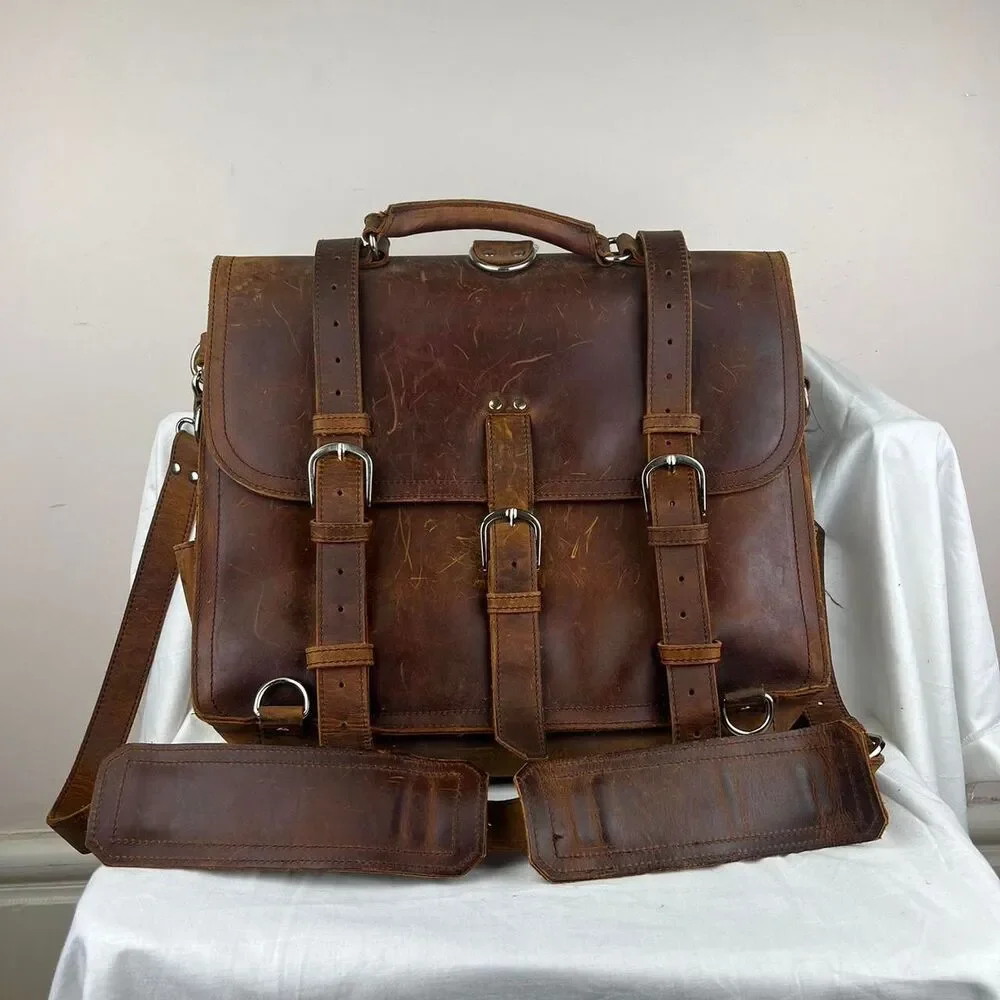 Large Leather Brown Laptop Brifcase Bag Men’s